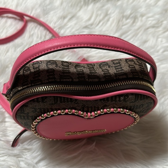 Juicy Couture Love Never Dies Heart Mini Tote Crossbody Brown Pink - Picture 2 of 8